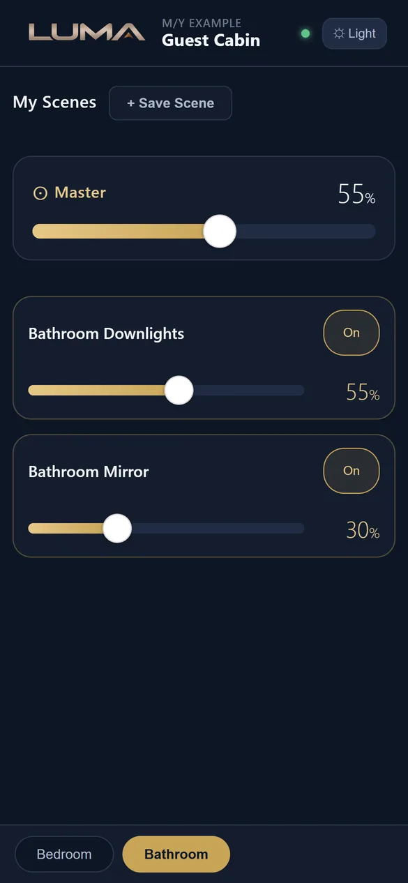 Guest Cabin, Bathroom tab, on a phone